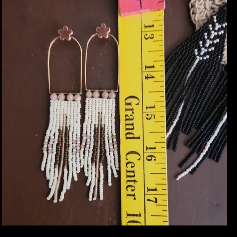 PRICE IS FIRM Long seed bead & Sunstone/copper earrings